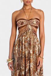 Τάσα Μάξι Φόρεμα με Δετό Λαιμό, Ανοιχτή Πλάτη και Κοψίματα