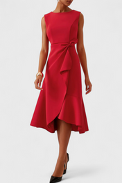 Claudia Μίντι Ασύμμετρο Φόρεμα με Κομψές Πιέτες