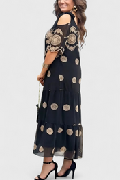 Cathy Κομψό Καλοκαιρινό Φόρεμα από Δίχτυ με Ανοίγματα και Ρευστή Γραμμή