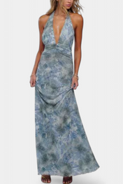 Melody Πουά Maxi Φόρεμα με Βαθιά Λαιμόκοψη