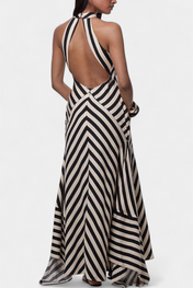 Crispina Ριγέ Maxi Φόρεμα Halter με Ρευστή Γραμμή