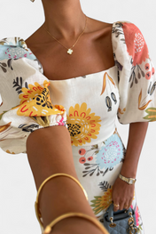 Kacey Μίντι Φόρεμα με Λουλουδάτο Μοτίβο και Φουσκωτά Μανίκια