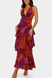 Domenica Φόρεμα από Σιφόν με Ντεκολτέ σε Σχήμα V και Αέρινες Στρώσεις