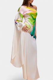 Beryl Ασύμμετρο Μονόμανικο Φόρεμα με Στάμπα