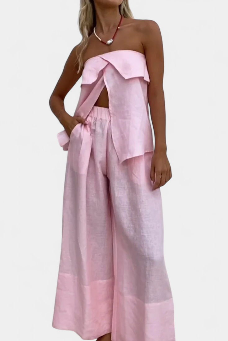 Oriana Στράπλες Σετ με Φούστα με Σκίσιμο σε Μονόχρωμο Σχέδιο