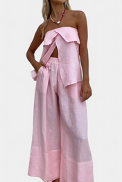 Oriana Στράπλες Σετ με Φούστα με Σκίσιμο σε Μονόχρωμο Σχέδιο