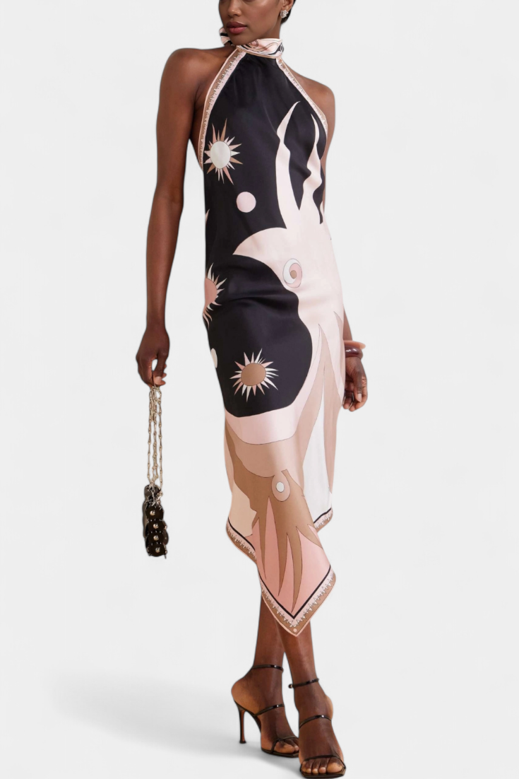 Rosenda Φόρεμα με Ανοιχτή Πλάτη και Αφηρημένο Μοτίβο