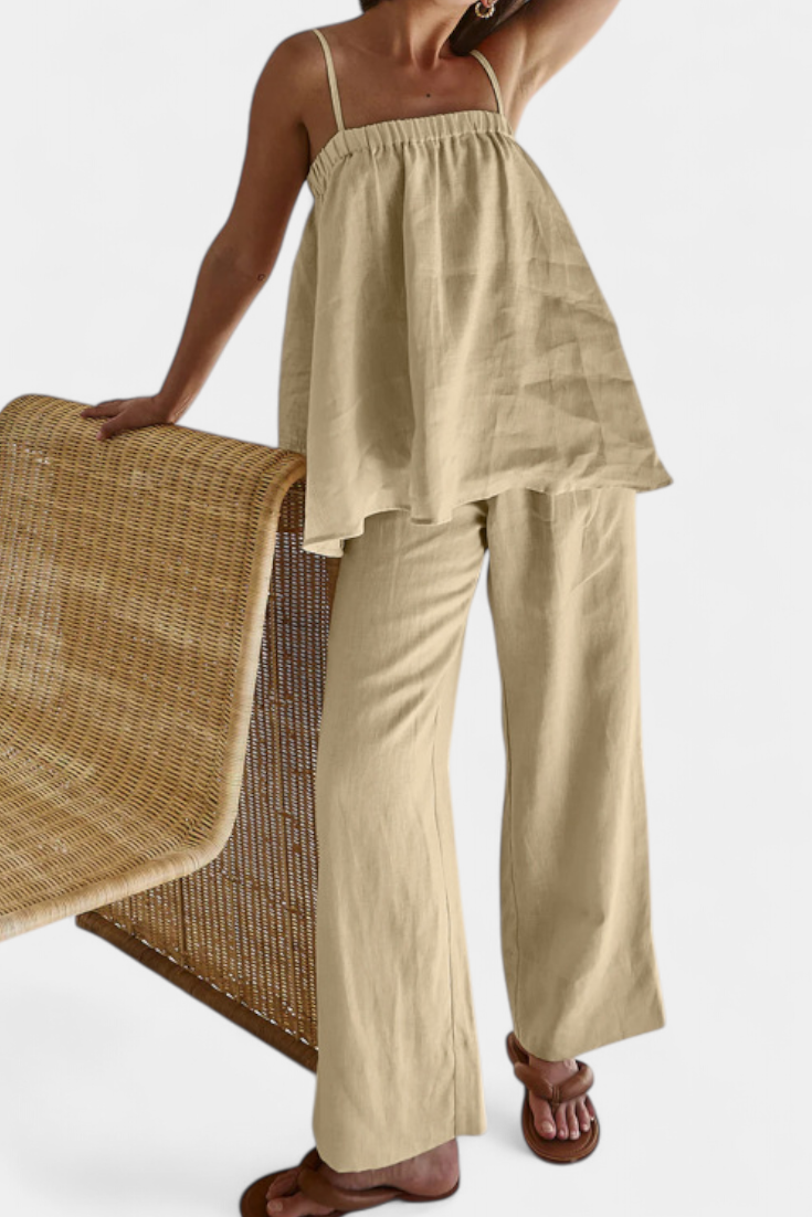 Lía Καλοκαιρινό Σετ με Αέρινο Τοπ και Φαρδύ Παντελόνι