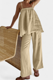 Lía Καλοκαιρινό Σετ με Αέρινο Τοπ και Φαρδύ Παντελόνι