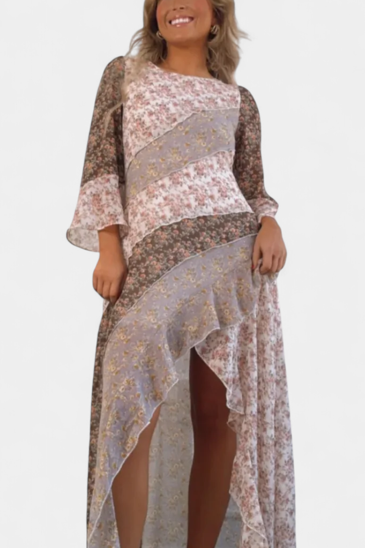 Ruth Μακρύ Φόρεμα Floral με Μανίκια 3/4 και Βολάν