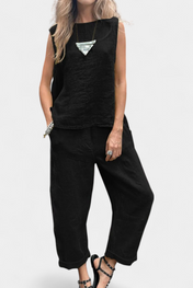 Leona Αμάνικο Σετ με Γιλέκο και Παντελόνι από Βαμβάκι και Λινό