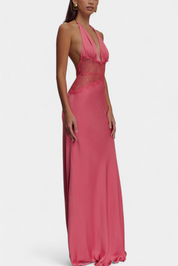 Ashanty Μακρύ Φόρεμα με Λαιμόκοψη και Διάφανη Δαντέλα στη Μέση