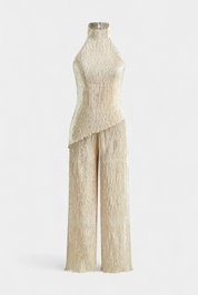 Pilarica Κομψό Πλισέ Σετ με Ασύμμετρο Τοπ και Ρευστό Παντελόνι