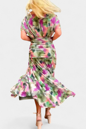 Αλόνδρα Μακρύ Φόρεμα με Φανταχτερό Λουλουδάτο Σχέδιο και Ντεκολτέ σε Σχήμα V