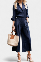 Sabina Ροζ Σετ με Αέρινο Πουκάμισο και Παντελόνια Κάπρι