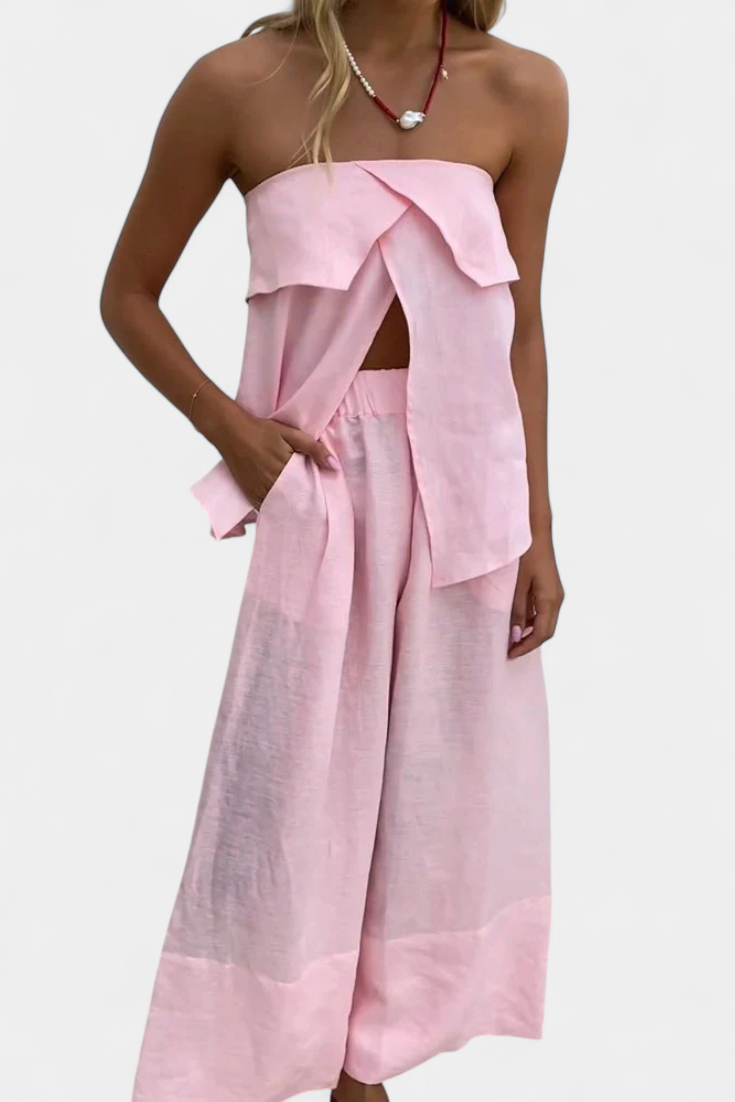 Oriana Στράπλες Σετ με Φούστα με Σκίσιμο σε Μονόχρωμο Σχέδιο