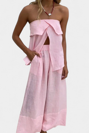 Oriana Στράπλες Σετ με Φούστα με Σκίσιμο σε Μονόχρωμο Σχέδιο