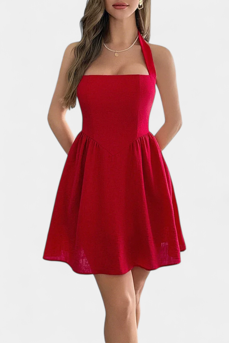 Kassandra Μίνι Φόρεμα Halter με Ανοιχτή Πλάτη και Τσέπες