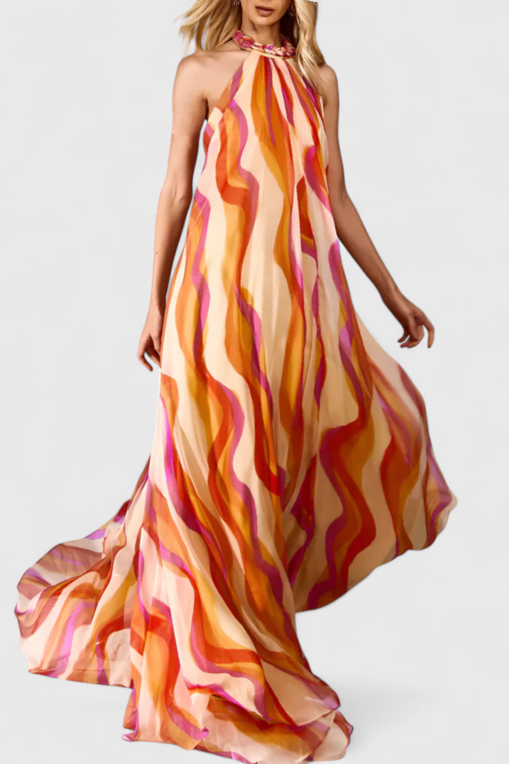 Remi Φόρεμα Maxi Halter με Κυματιστό Μοτίβο και Κομψή Πλέξη