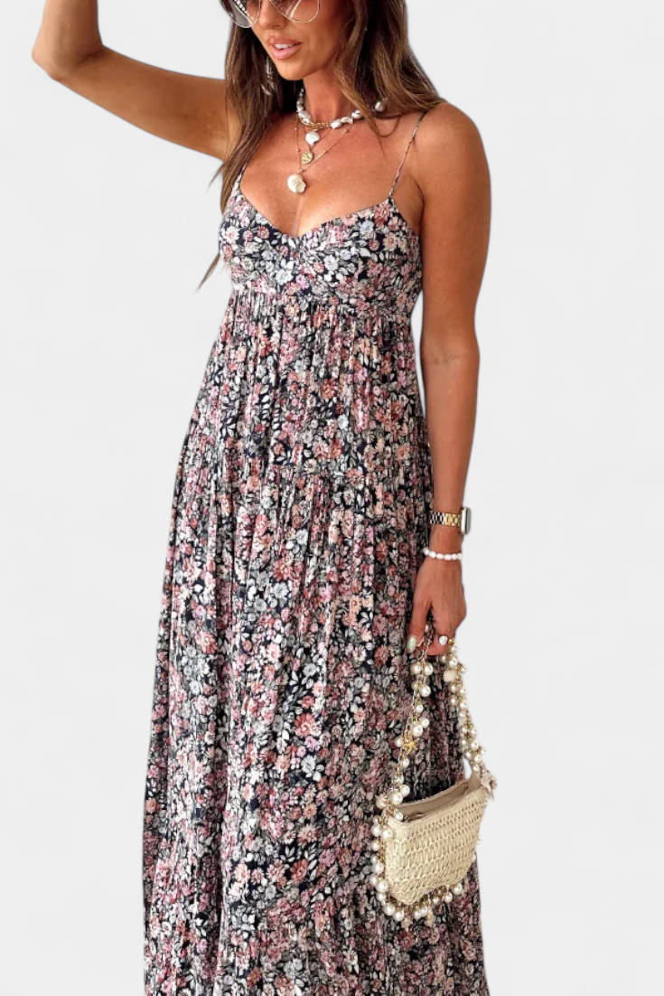 Reyna Φόρεμα Floral Maxi με Ανοιχτή Πλάτη