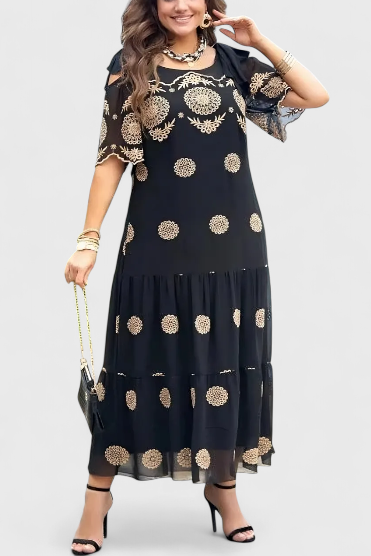 Cathy Κομψό Καλοκαιρινό Φόρεμα από Δίχτυ με Ανοίγματα και Ρευστή Γραμμή