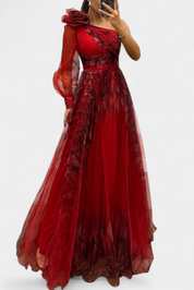 Becca Φόρεμα Maxi από Σιφόν με Γυμνούς Ώμους και Ογκώδες Λουλούδι