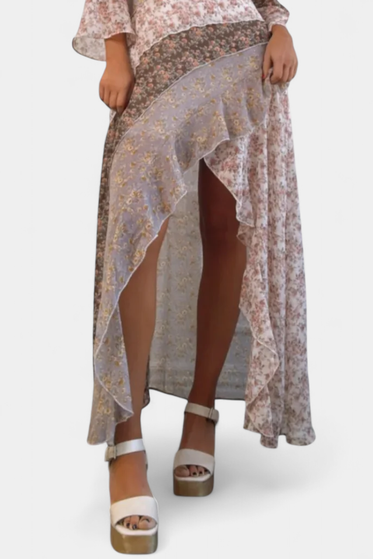 Ruth Μακρύ Φόρεμα Floral με Μανίκια 3/4 και Βολάν