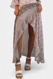 Ruth Μακρύ Φόρεμα Floral με Μανίκια 3/4 και Βολάν