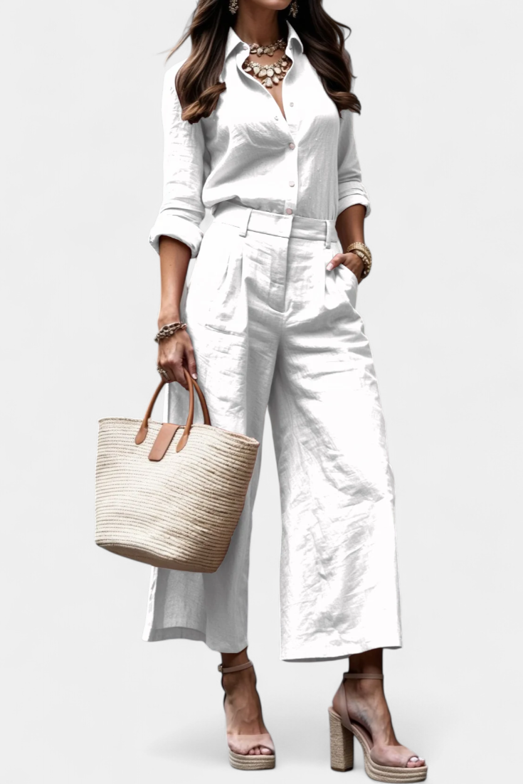 Sabina Ροζ Σετ με Αέρινο Πουκάμισο και Παντελόνια Κάπρι