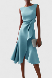 Claudia Μίντι Ασύμμετρο Φόρεμα με Κομψές Πιέτες