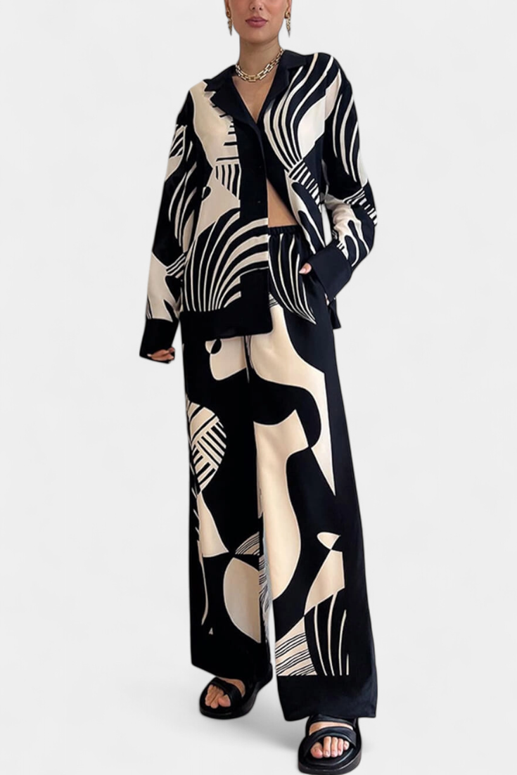 Basilisa Σετ με Φαρδύ Παντελόνι και Γκραφίτι Στάμπα