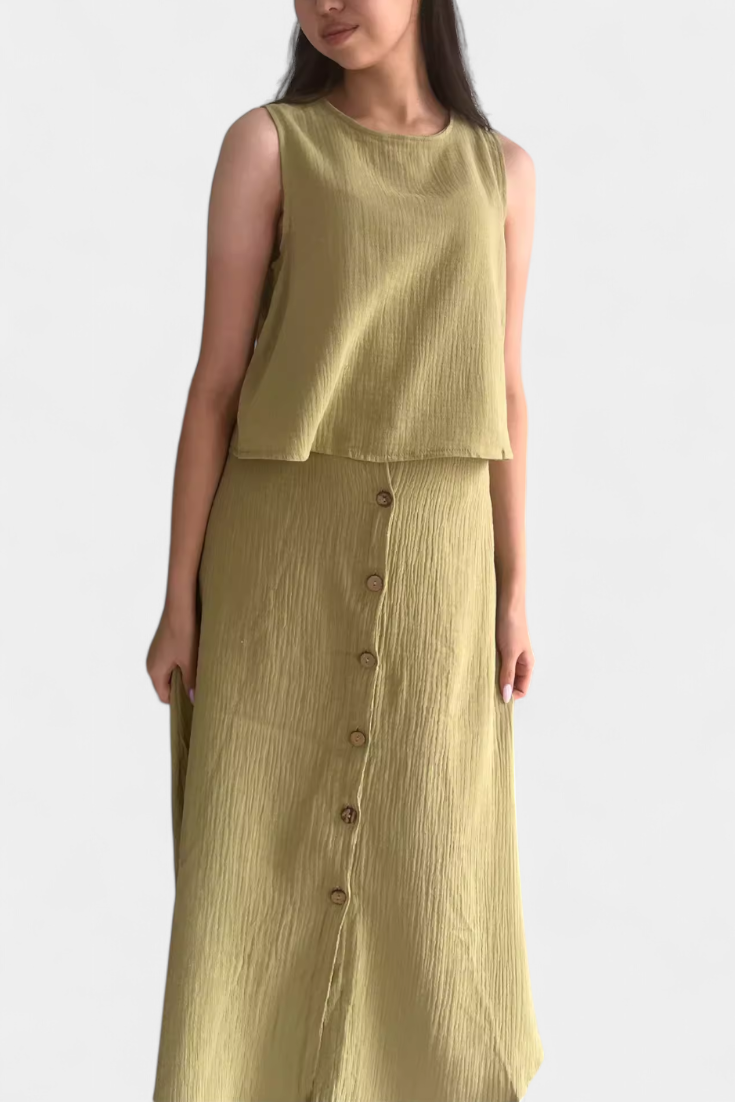 Naha Σετ από Βαμβάκι με Γιλέκο και Κουμπιά Μπροστά