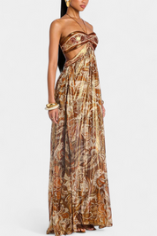 Τάσα Μάξι Φόρεμα με Δετό Λαιμό, Ανοιχτή Πλάτη και Κοψίματα