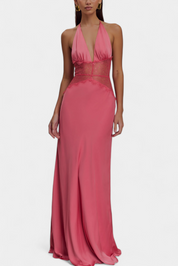 Ashanty Μακρύ Φόρεμα με Λαιμόκοψη και Διάφανη Δαντέλα στη Μέση