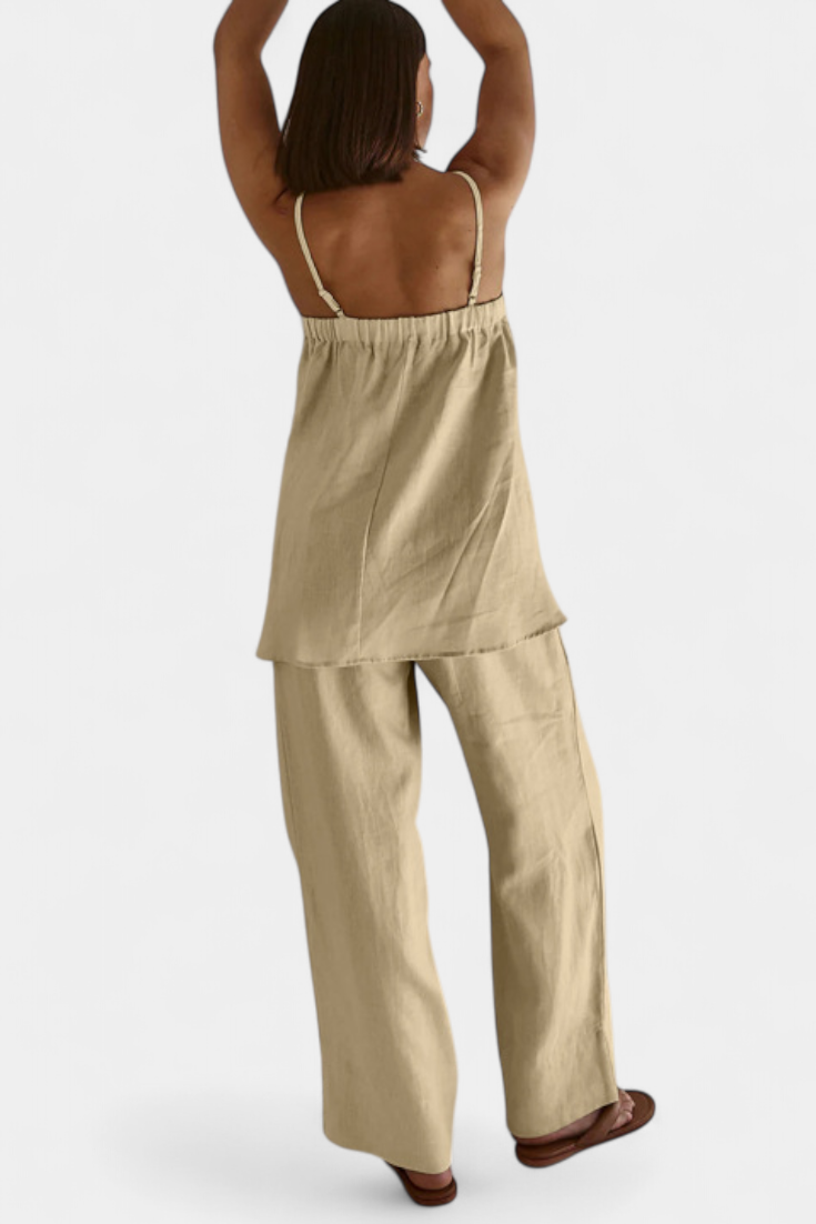 Lía Καλοκαιρινό Σετ με Αέρινο Τοπ και Φαρδύ Παντελόνι