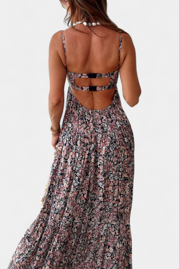 Reyna Φόρεμα Floral Maxi με Ανοιχτή Πλάτη