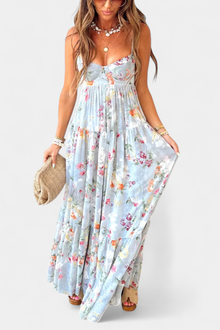 Neha Φόρεμα Floral με Ανοιχτή Πλάτη και Τιράντες Σπαγγέτι