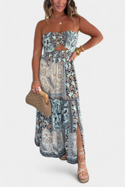 Edurne Μακρύ εμπριμέ φόρεμα με στράπλες λαιμόκοψη