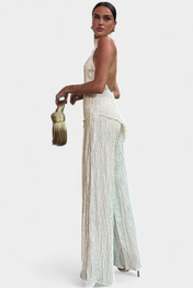 Pilarica Κομψό Πλισέ Σετ με Ασύμμετρο Τοπ και Ρευστό Παντελόνι