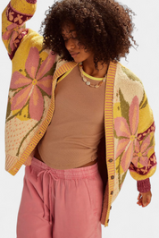 Casey Πλεκτή ζακέτα με λουλουδάτο σχέδιο και χαλαρή εφαρμογή