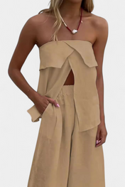 Oriana Στράπλες Σετ με Φούστα με Σκίσιμο σε Μονόχρωμο Σχέδιο