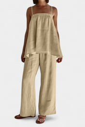 Lía Καλοκαιρινό Σετ με Αέρινο Τοπ και Φαρδύ Παντελόνι