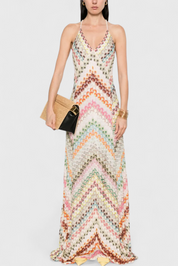 Agustina Μακρύ δαντελένιο φόρεμα με ντεκολτέ σε V και ζιγκ-ζαγκ μοτίβο