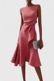 Claudia Μίντι Ασύμμετρο Φόρεμα με Κομψές Πιέτες