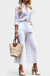 Sabina Ροζ Σετ με Αέρινο Πουκάμισο και Παντελόνια Κάπρι