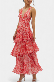 Domenica Φόρεμα από Σιφόν με Ντεκολτέ σε Σχήμα V και Αέρινες Στρώσεις