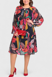 Annegret Φόρεμα Floral Midi με Μακριά Μανίκια και Ρευστή Γραμμή