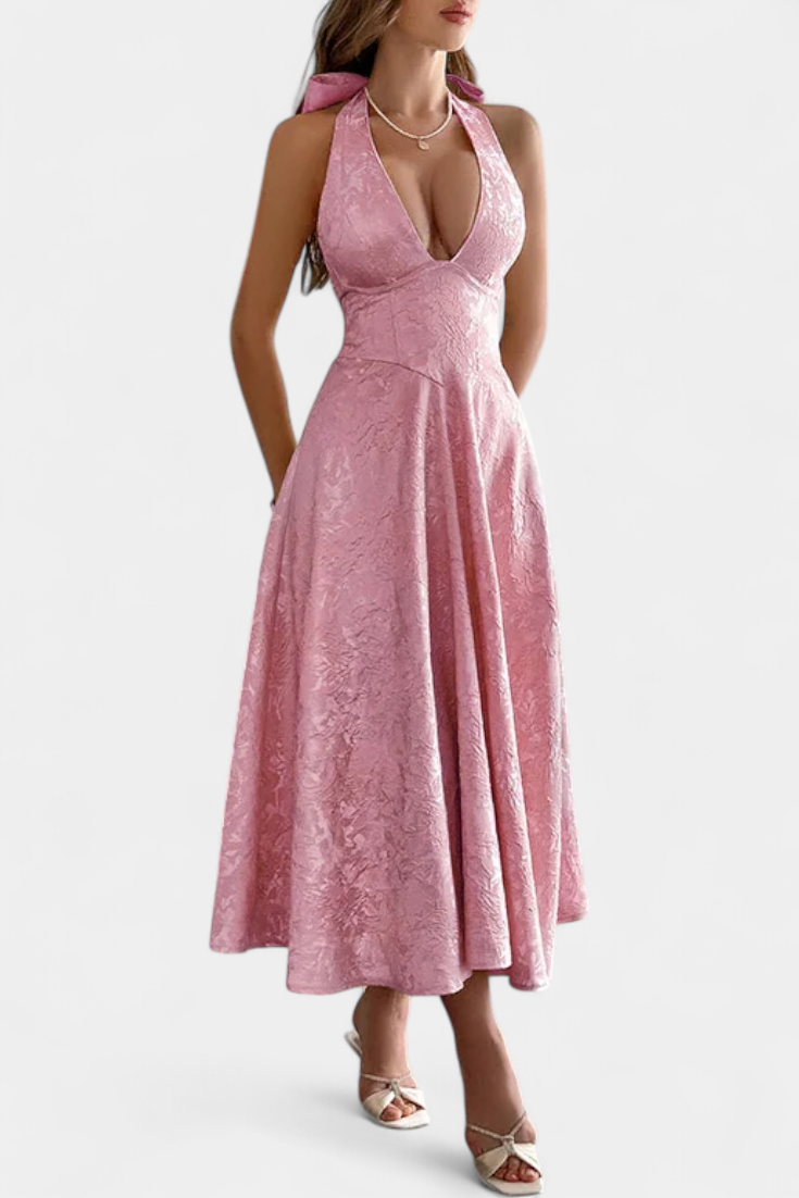 Gilda Φόρεμα Jacquard Midi με Ανοιχτή Πλάτη και Ψηλή Μέση