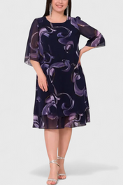 Shriley Φόρεμα από Σιφόν με Στάμπα Midnight Swirl και Ρευστή Σιλουέτα