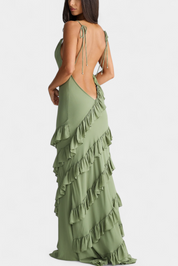 Padeline Μάξι Φόρεμα με Βολάν και Ανοιχτή Πλάτη